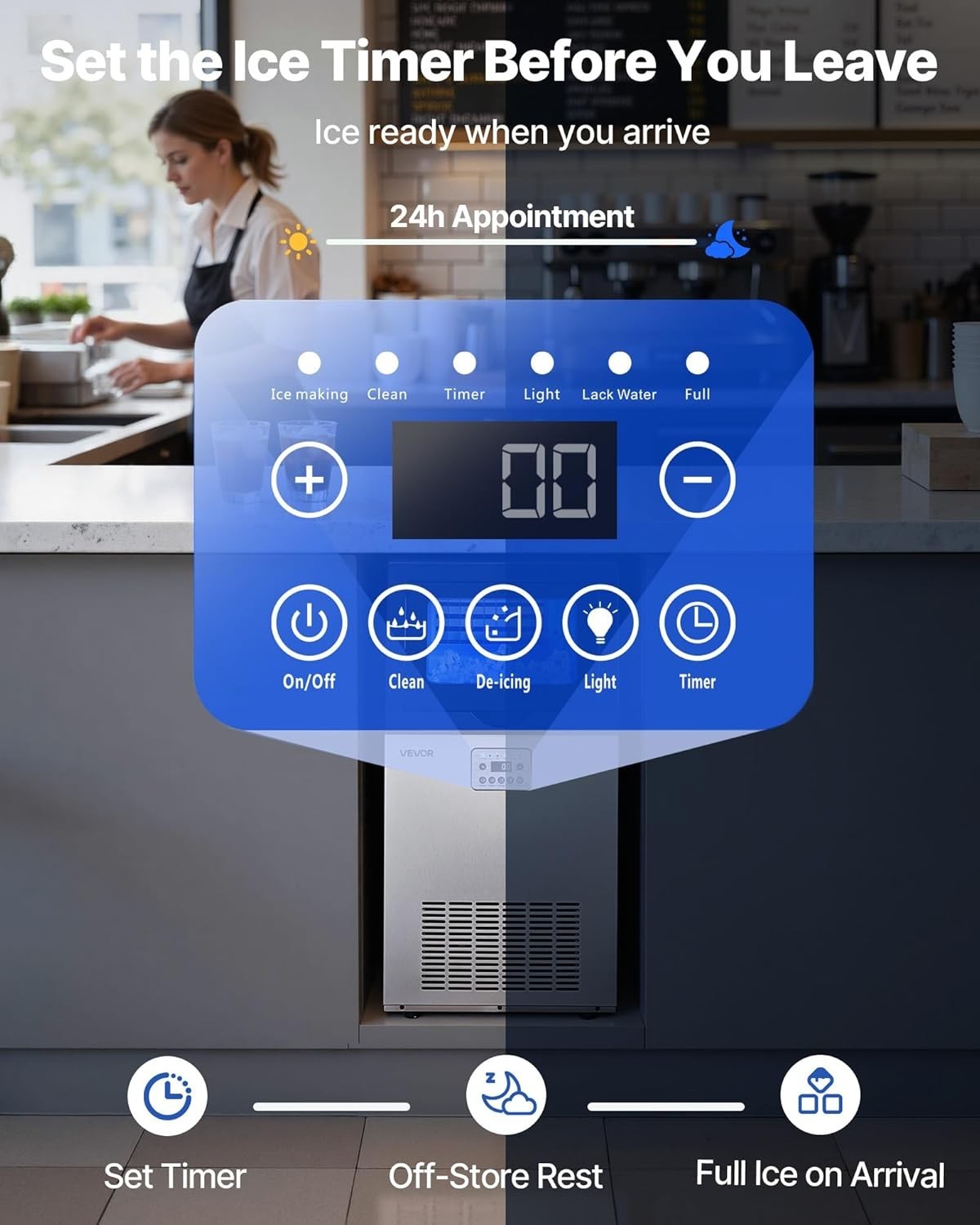 Efficient Ice Production: 120 lbs Per Day Ice Maker with 30 lbs Storage Capacity