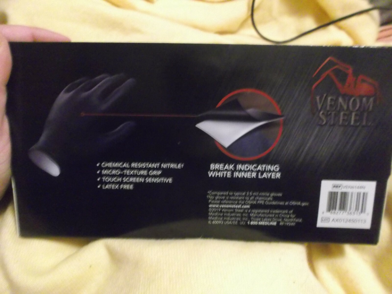 New Box of 100 Venom Steel Black Nitrile Safety Gloves-Sz XL