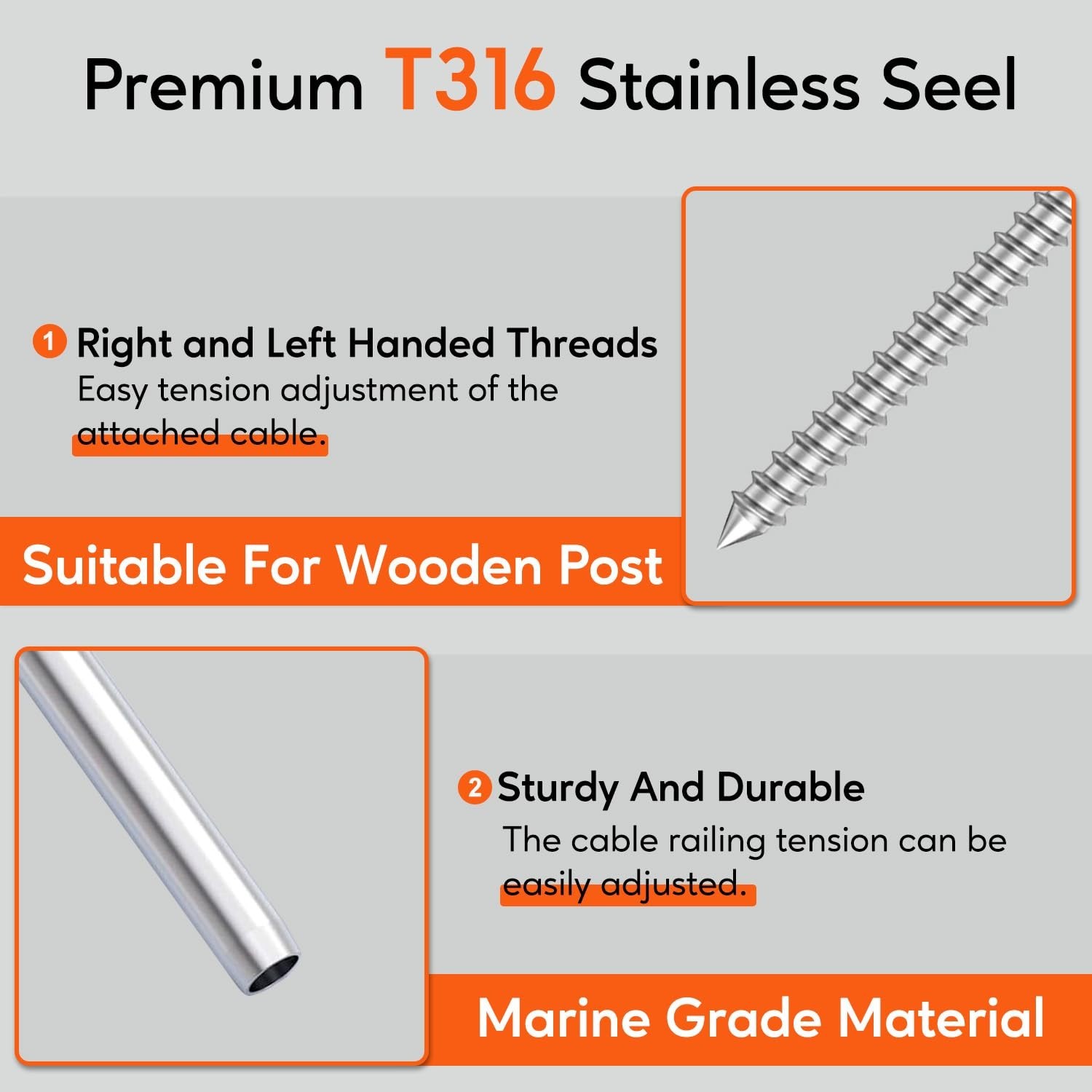 100Pack 1/8′ Left & Right Handed Thread Swage Lag Screws, T316 Stainless Steel