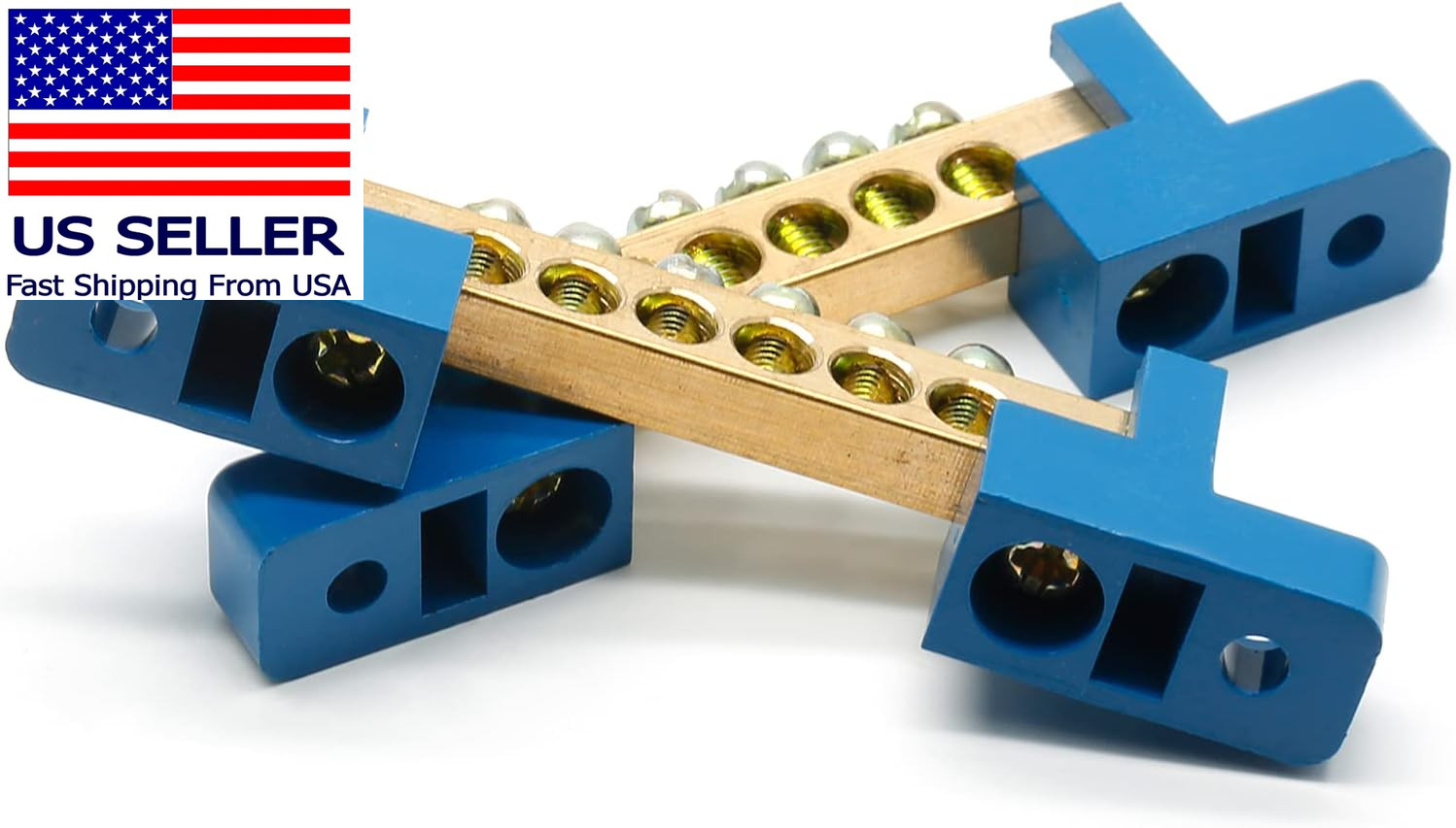2Pcs Ground Bus Bar Terminal Block, Terminal Positions Wire Screw Terminal Brass