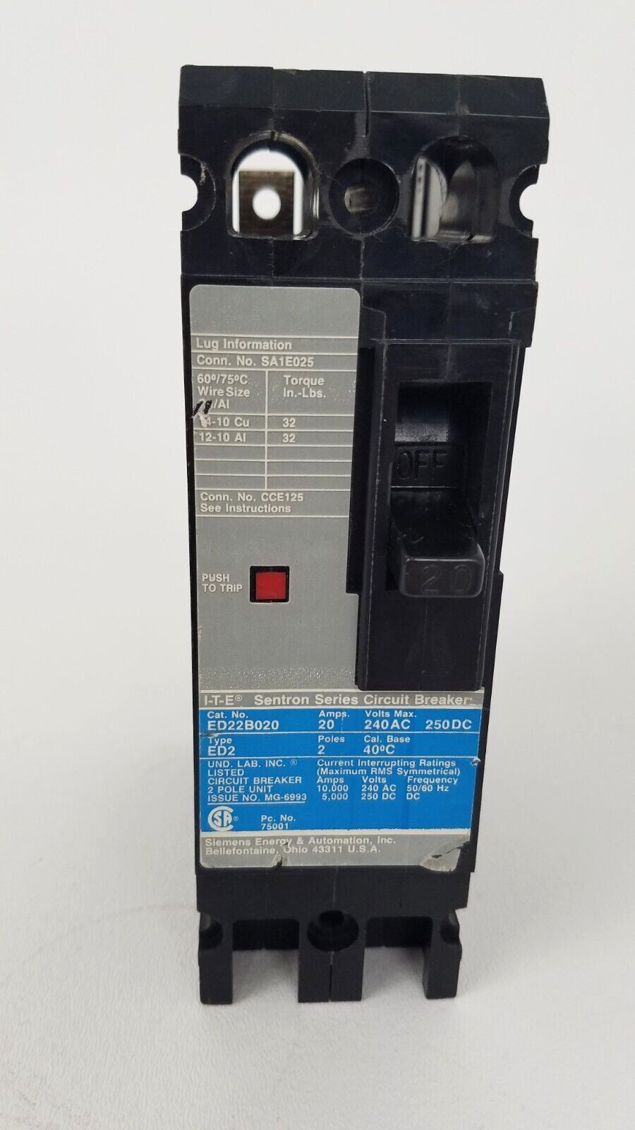 ED22B020 Siemens ED2 20A Circuit Breaker