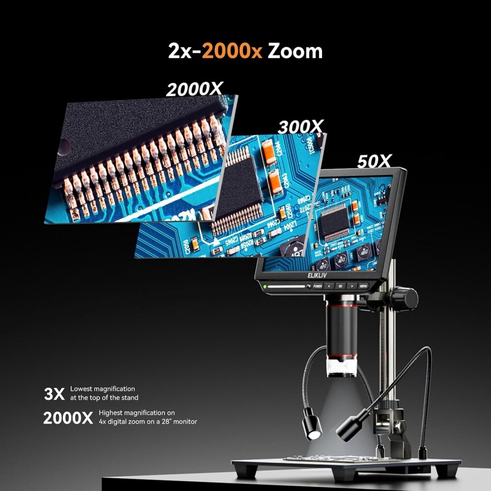 Elikliv 4K LCD Digital Microscope Coin Microscope 2000X 52MP HDMI & USB Used
