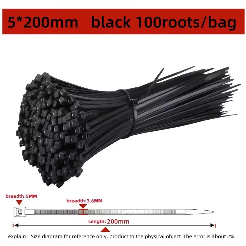 Nylon Zip Ties Black Heavy Duty Cable Ties Self Locking Wire Wrap Strap 100 Pcs