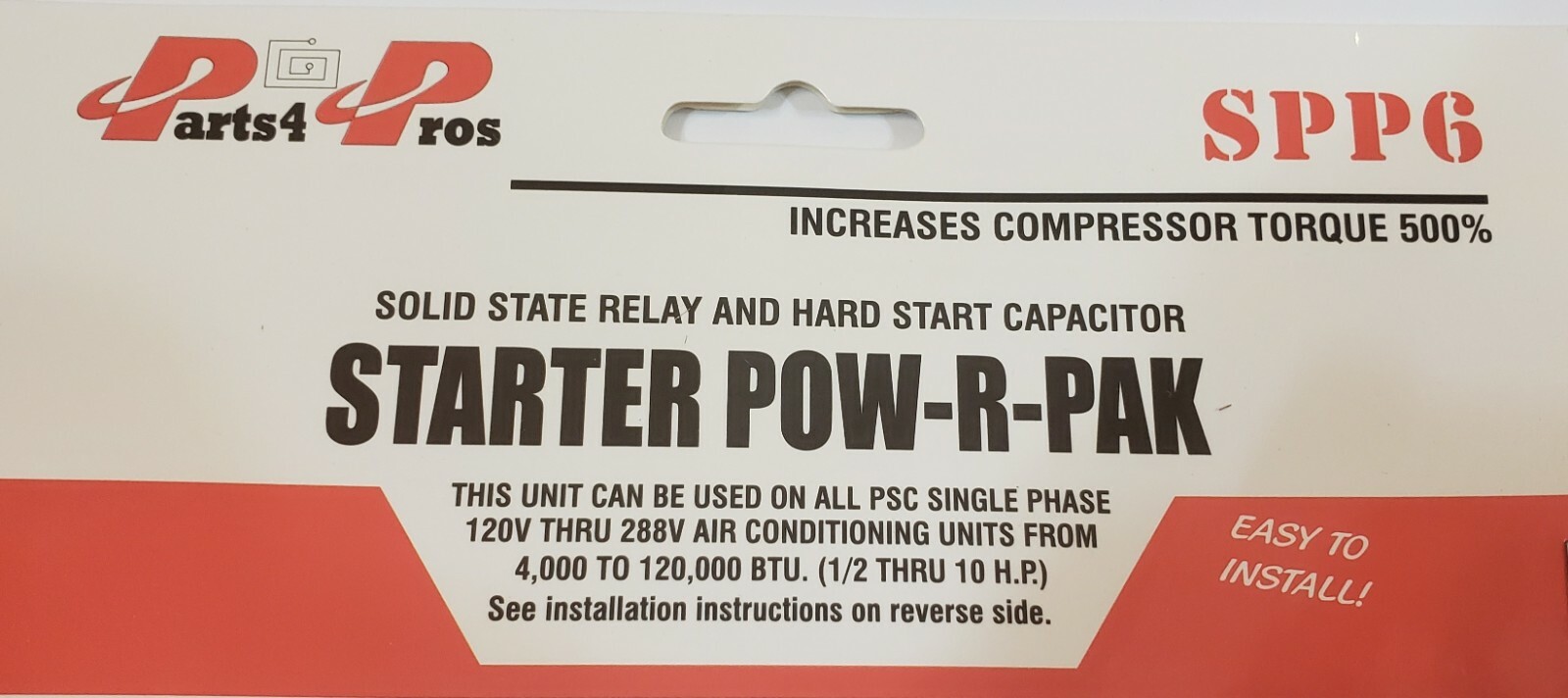 SPP6 Hard Start Kit Capacitor Relay 1/2HP-10HP Increases Torque 500% Pow-R-Pak