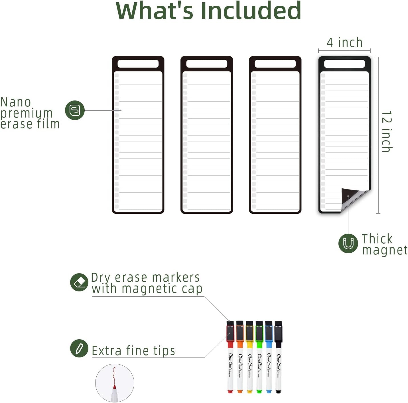 Magnetic Dry Erase List Board – 4″x12″ Multifunctional List Board for Fridge – 6