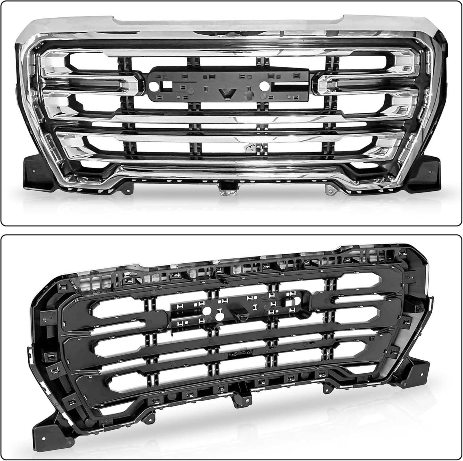 Front Upper Grille for 2019 2020 2021 2022 GMC Sierra 1500 Chrome Grill Bumper