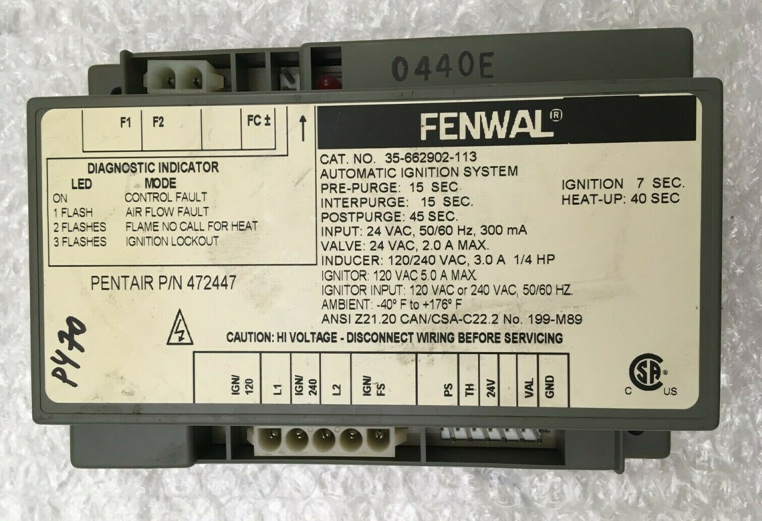 Fenwal 35-662902-113 Automatic Ignition Control System Pentair 472447 used #P470