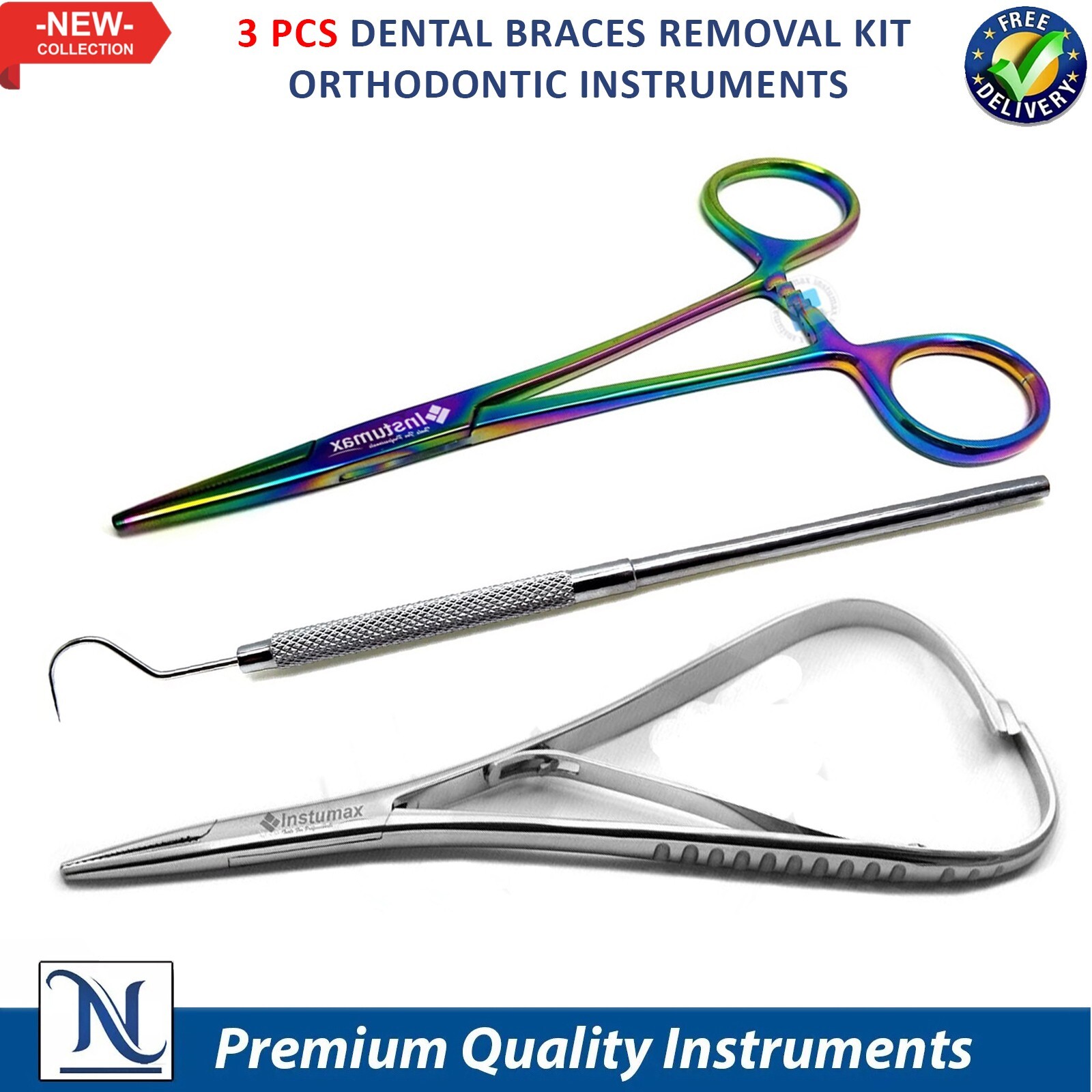 3 Pcs Dental Braces Removal Kit Orthodontic Instruments Set German Grade