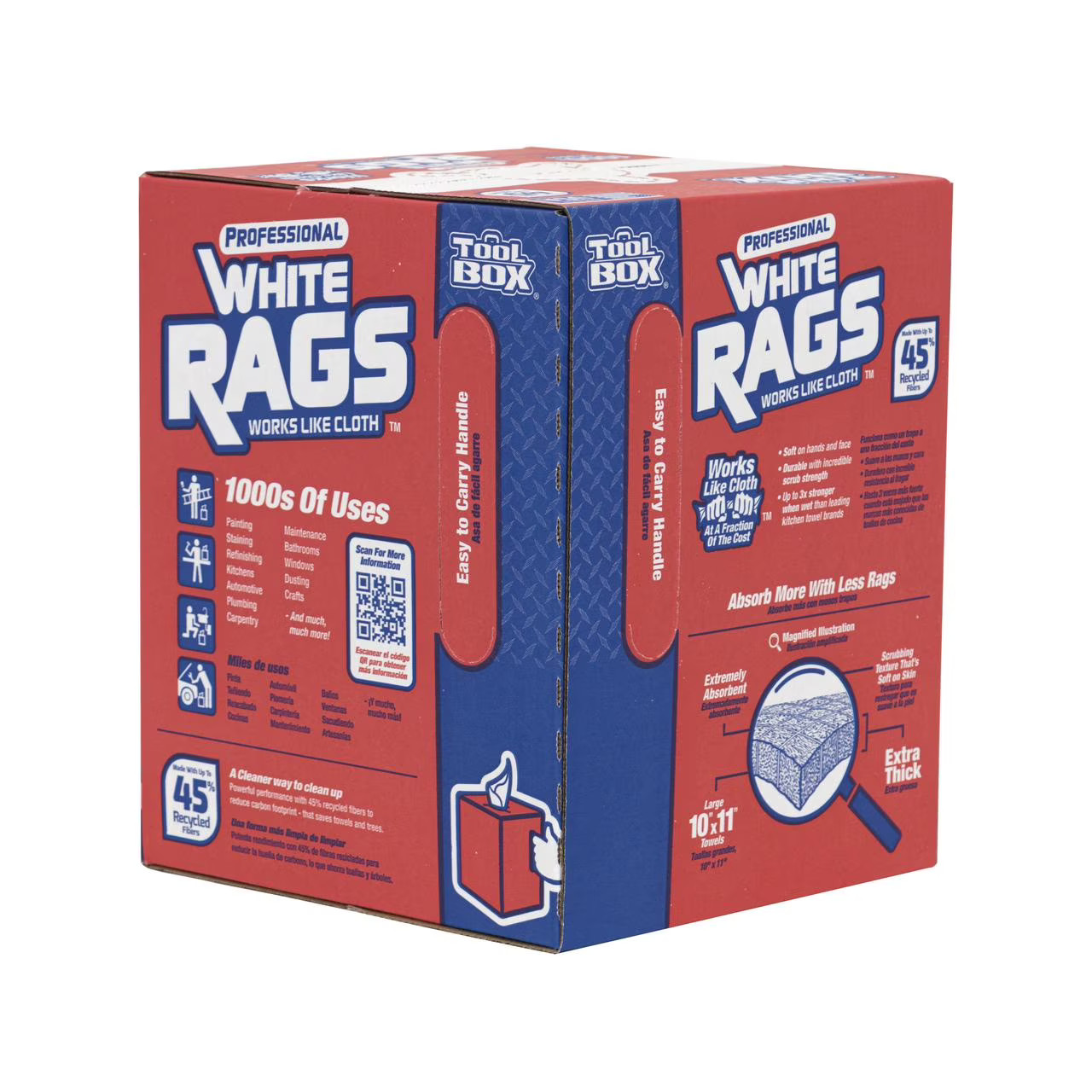 TOOLBOX White Rags 200 Sheets 10×11 Inch – Disposable Professional Towels