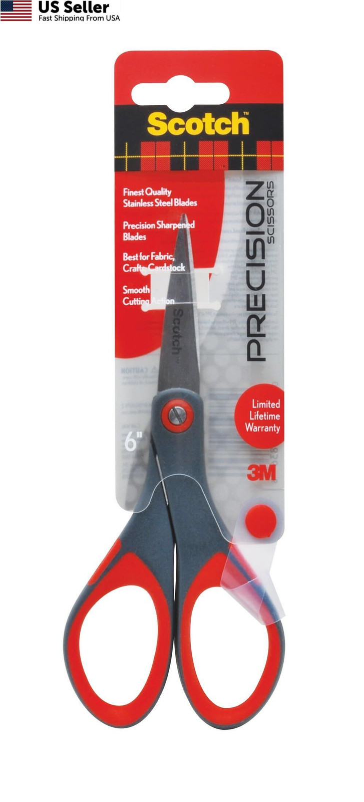 Scotch 6″ Precision Scissors, Great for Everyday Use (1446) 6-Inches, Grey/Red