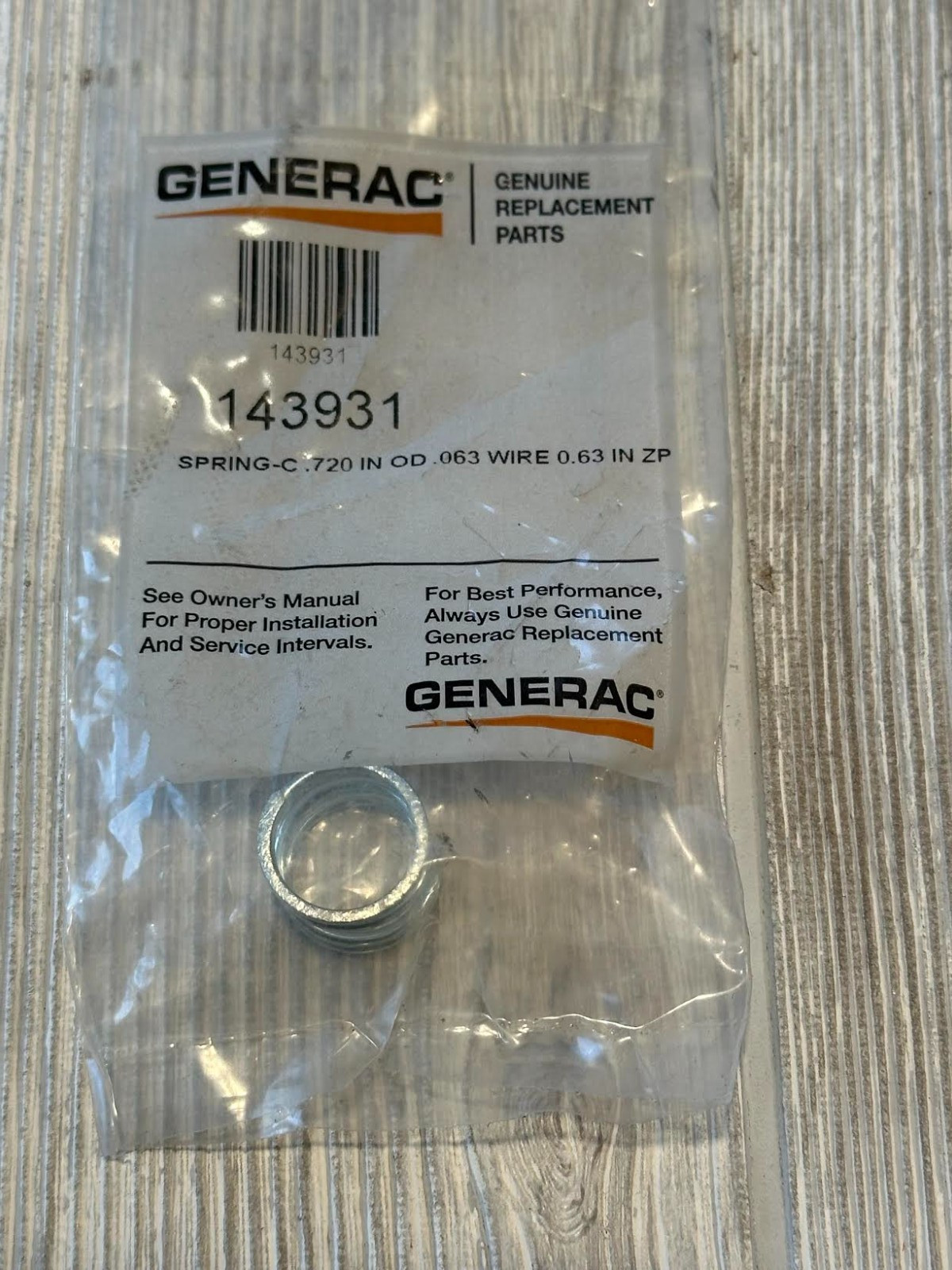 Generac Spring-C .720 In Od .063Wire 0.63 In L Z 143931