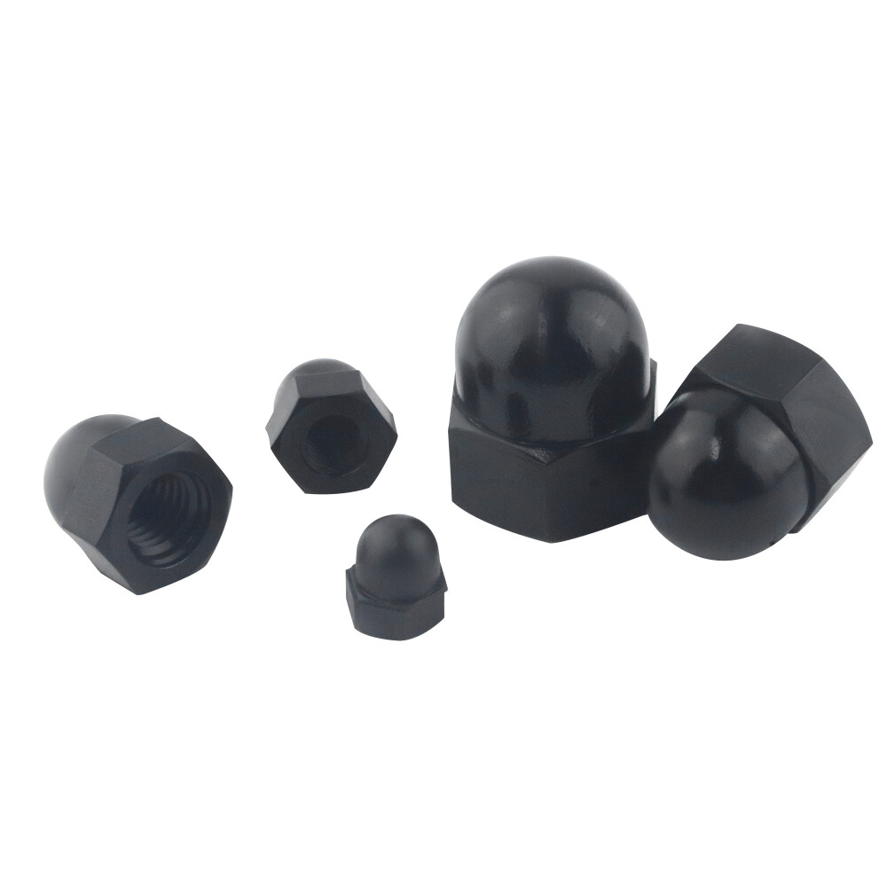 7Sizes 130Pcs Black Nylon Acorn Nut Metric Inner Threaded Cap Nuts Assortment
