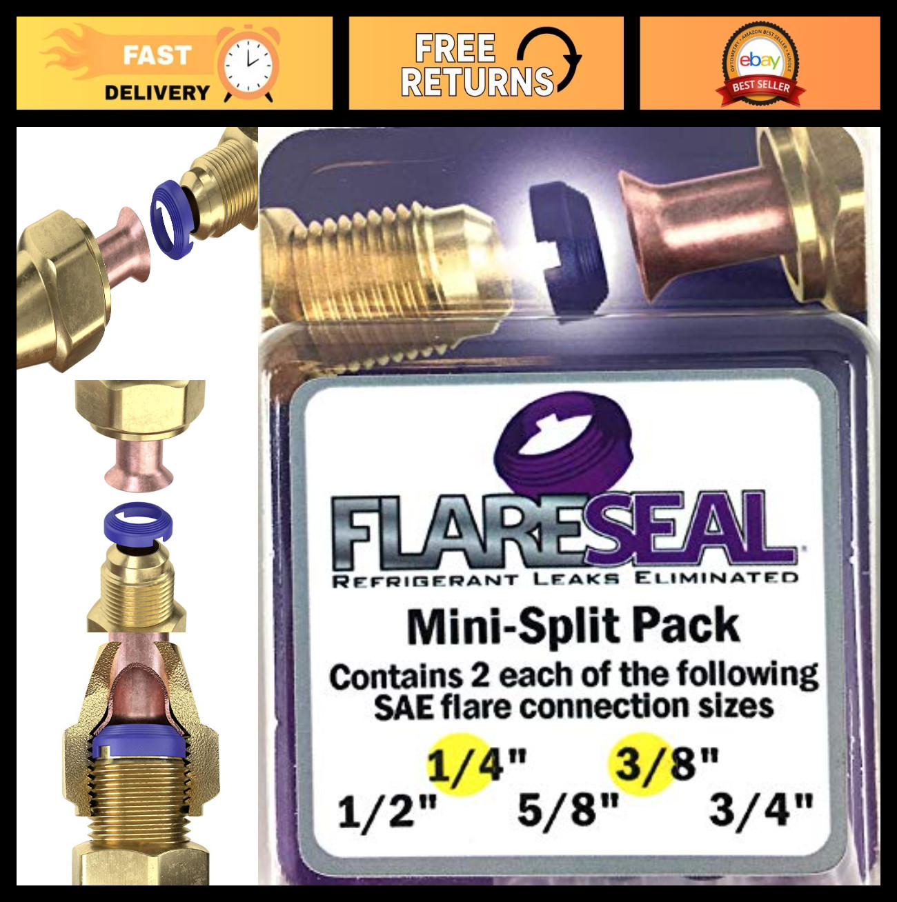 Leak-Free SAE Flare Connections for Refrigeration & HVAC – Mini Split Pack (4)