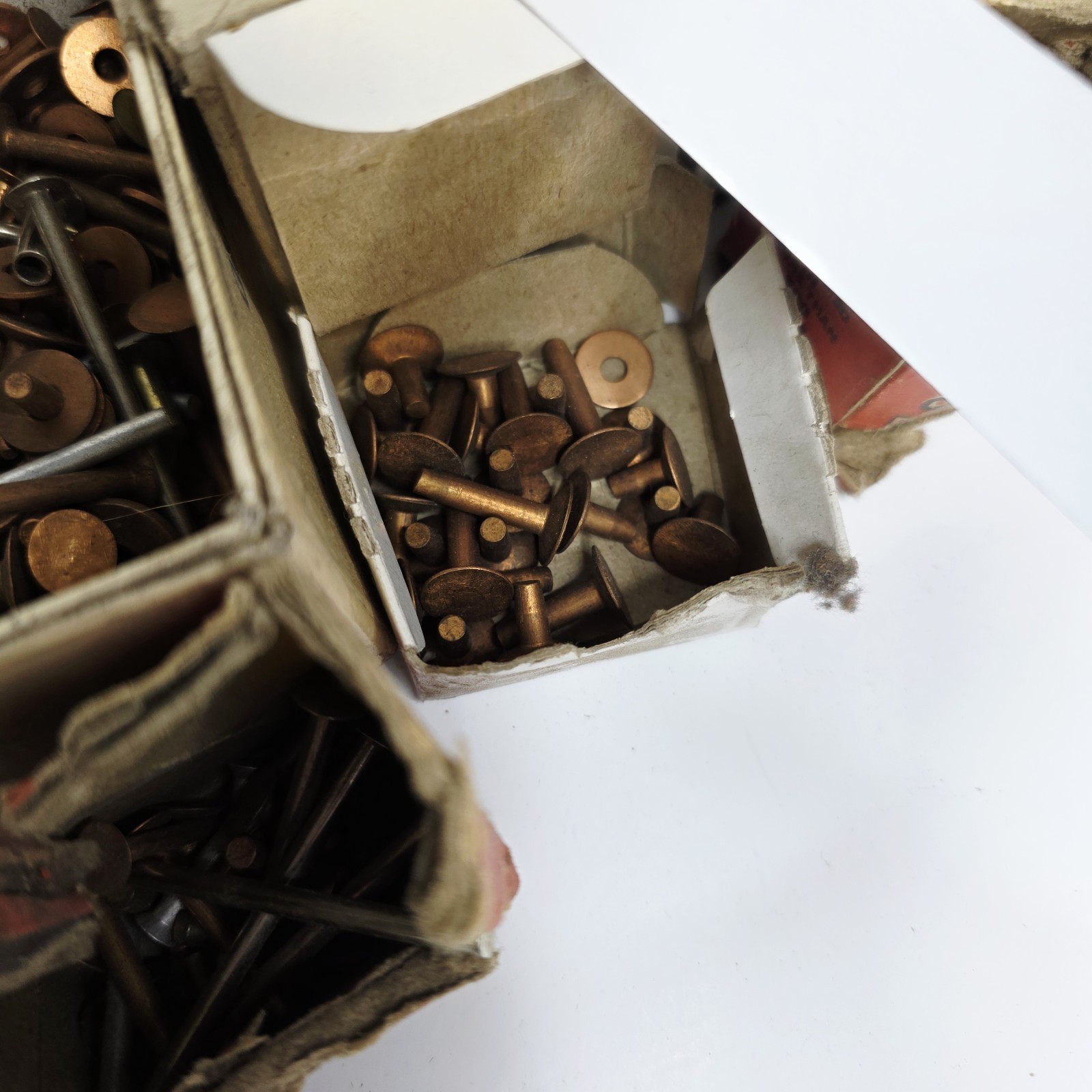 9 Pounds Vintage Copper Steel Belt Fasteners Tubular Rivets Burrs Boxes Lot Bulk