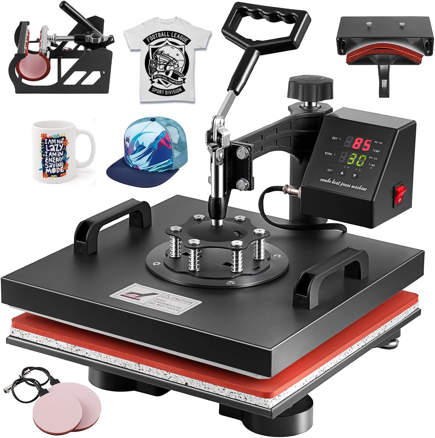 5 in 1 Heat Press Machine 15x15in Transfer Sublimation T-Shirt Mug Hat Plate Cap