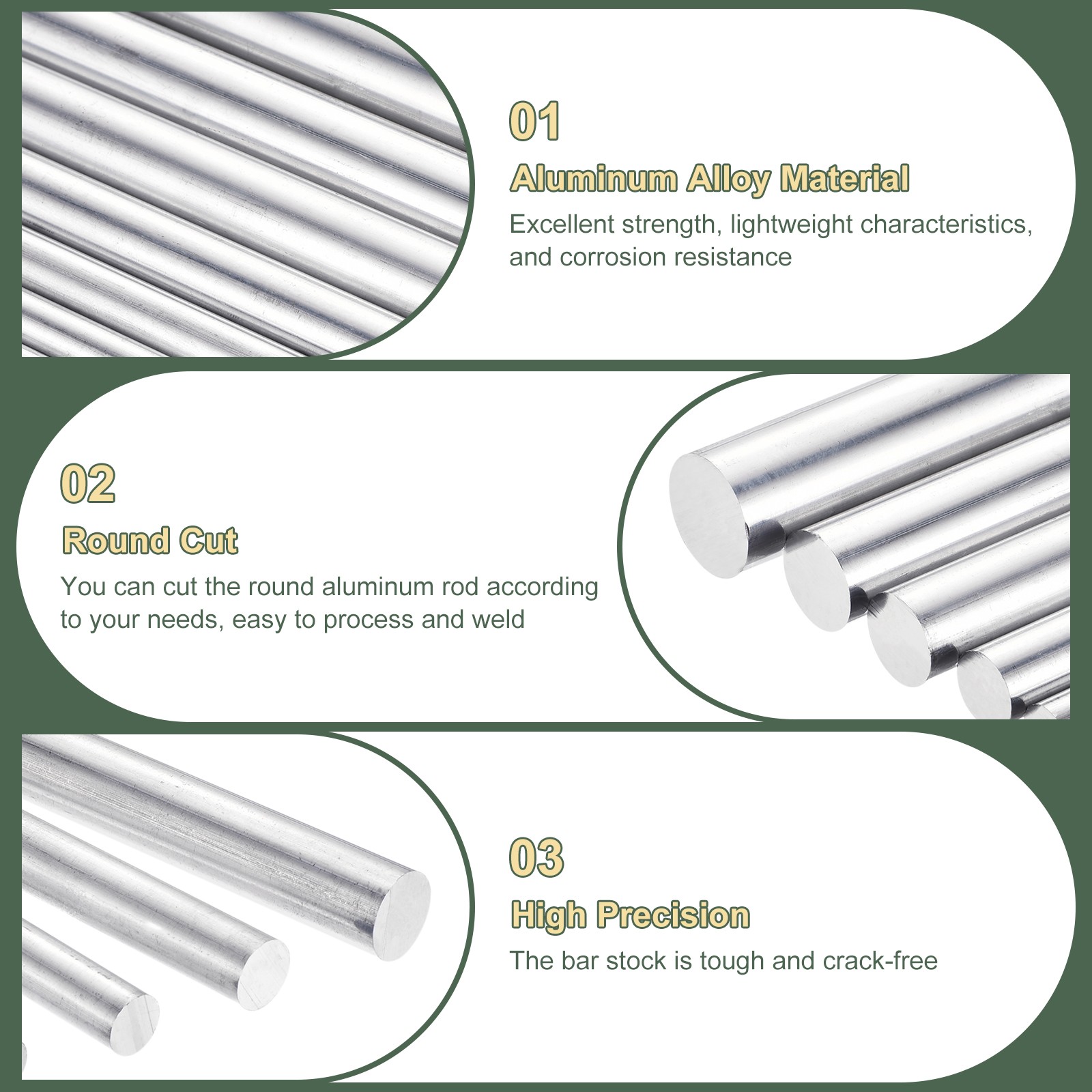 5Pcs 0.31″(8mm) Dia Round Aluminum Rods, 7.9″ Long 6061 Aluminum Round Rods