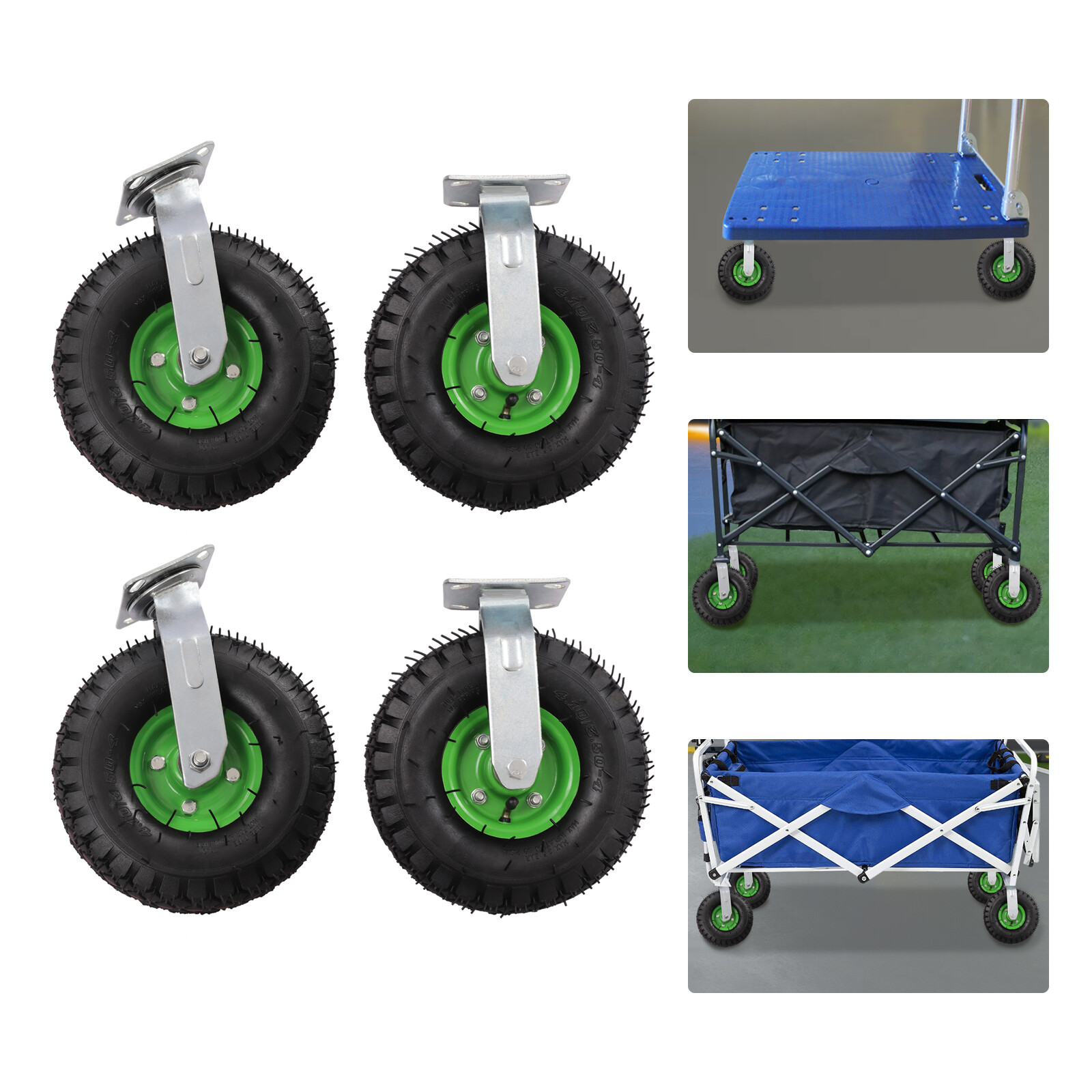 4Pcs 10″ Pneumatic Air Tire Wheel 2 Rigid + 2 Swivel Cart Caster Black Durable