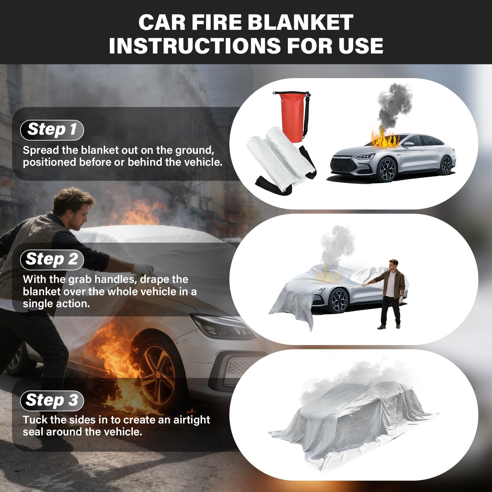13x20FT Large Emergency Fire Blanket Fiberglass for Car EV Truck Vehicle White