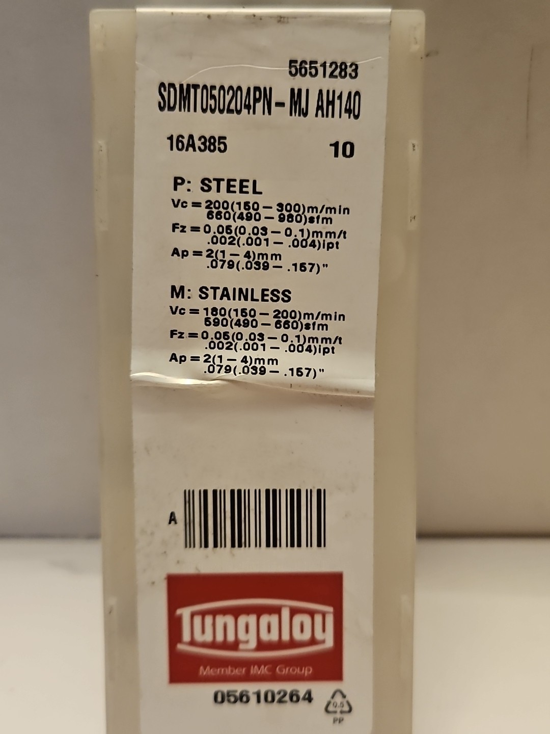 Tungaloy Milling Insert: ANSI SDMT050204PN-MJ AH140 8 NEW Solid Carbide Lot 511