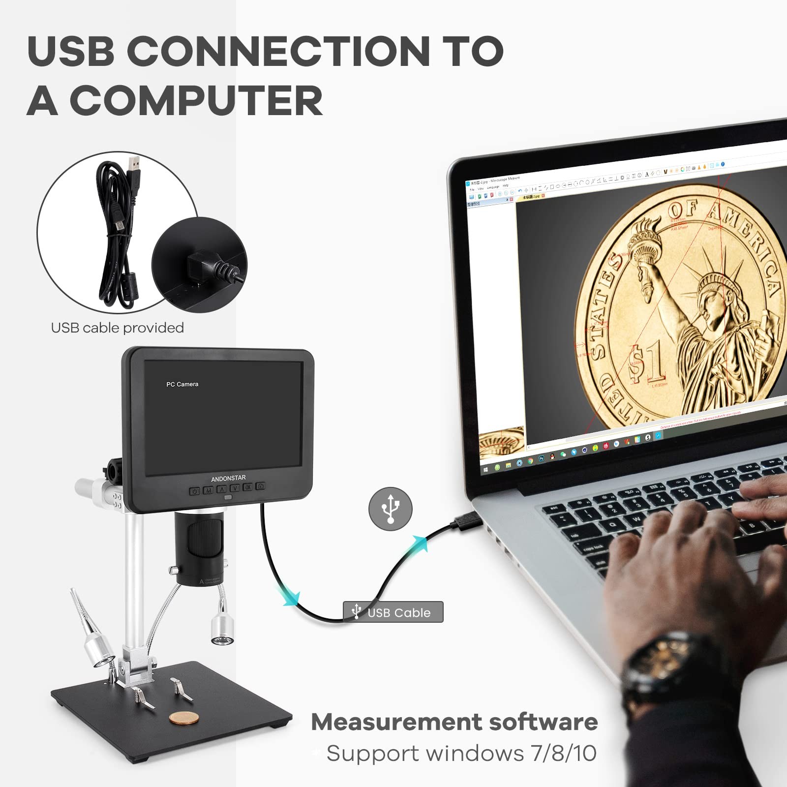Andonstar AD246SM HDMI Digital Microscope 2000x for Adults, 3 Lens 2160P UHD …