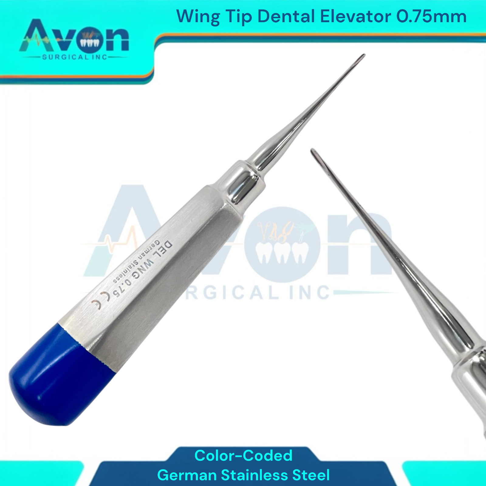 2Pk Dental Veterinary Elevator 0.75mm & 1mm Wing Tip, Straight, Color-Coded
