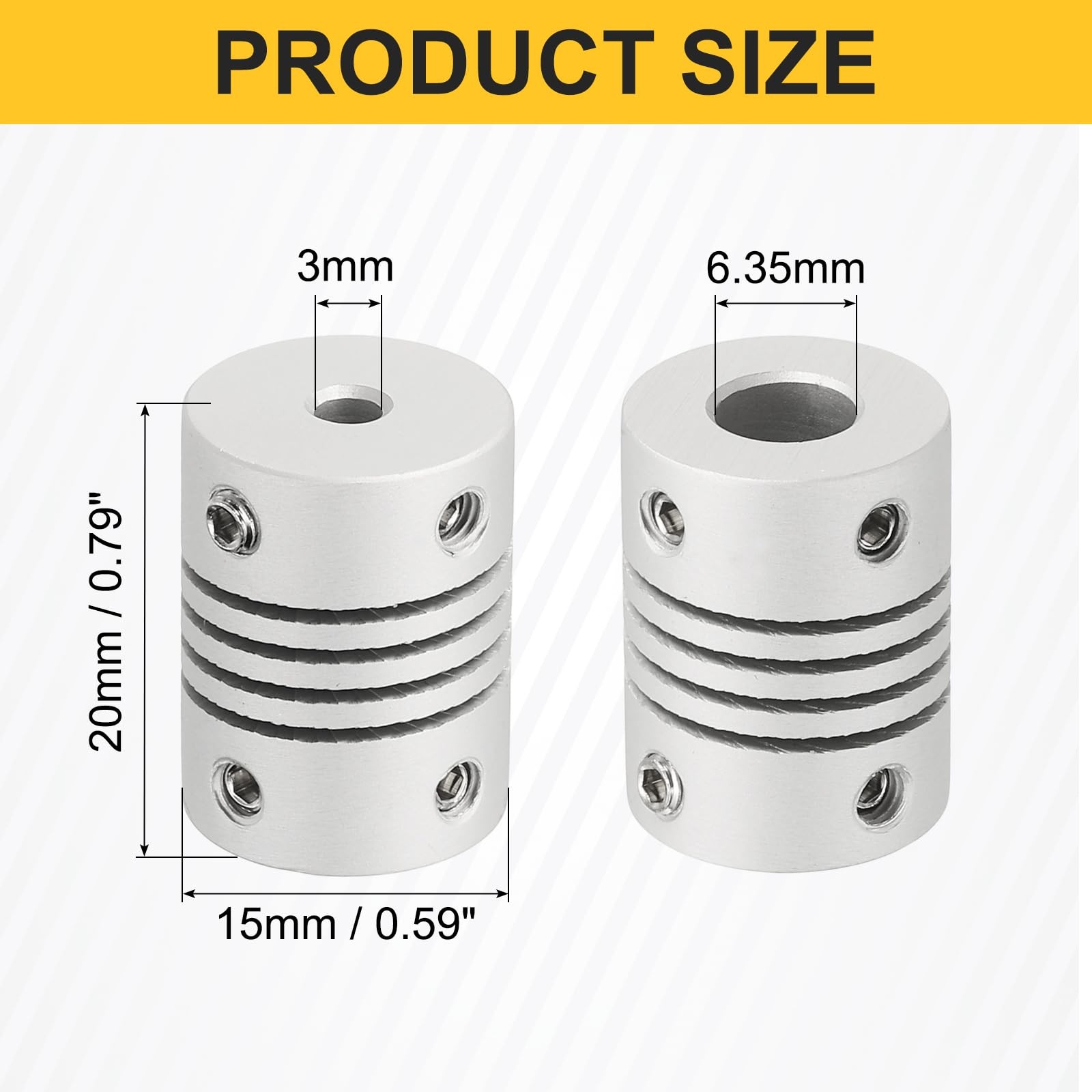 uxcell 3mm-6.35mm D15xL20mm Aluminum Flex Coupling