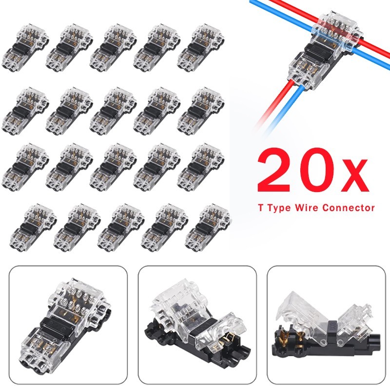 40PC 2-Pin+1-Pin T-Tap Wire Connectors,Clear,Solderless 3-Way AWG 24–20/18