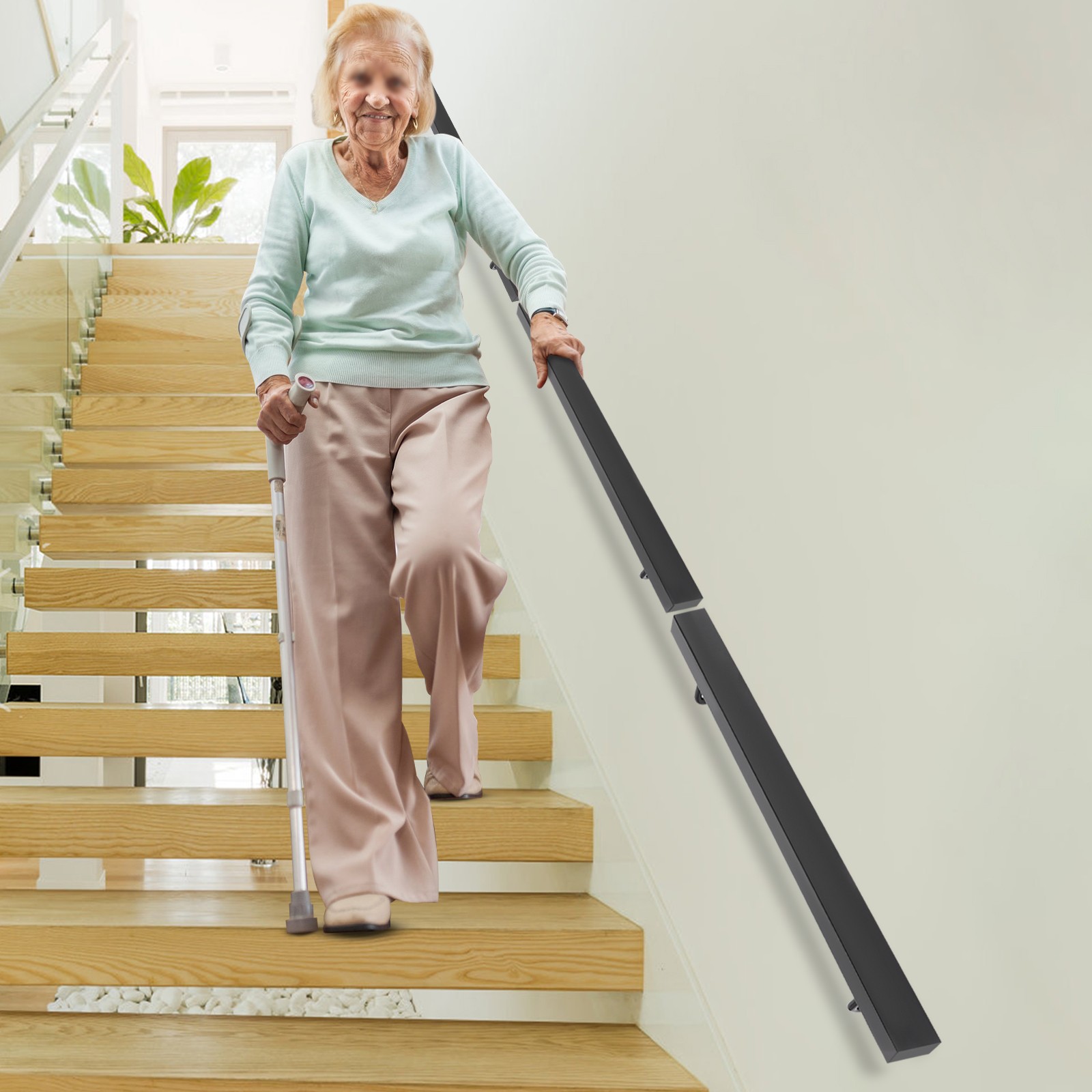 Stainless Steel Stair Rail 101×9.8cm – Baking Paint Wall Mount, 90kg Capacity