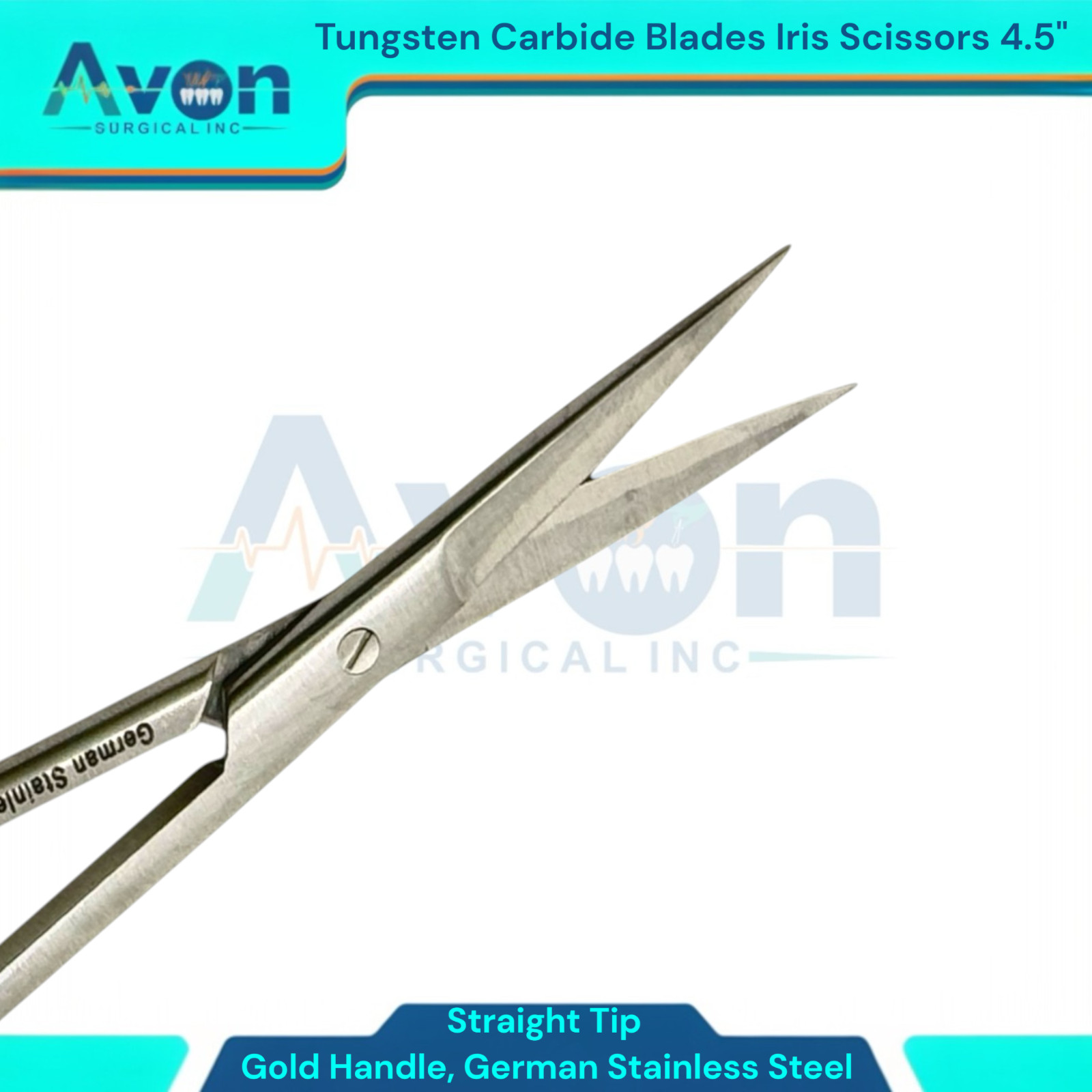1PC – 4.5″ Iris Scissors Straight w/ Tungsten Carbide Inserted Blades – Gold