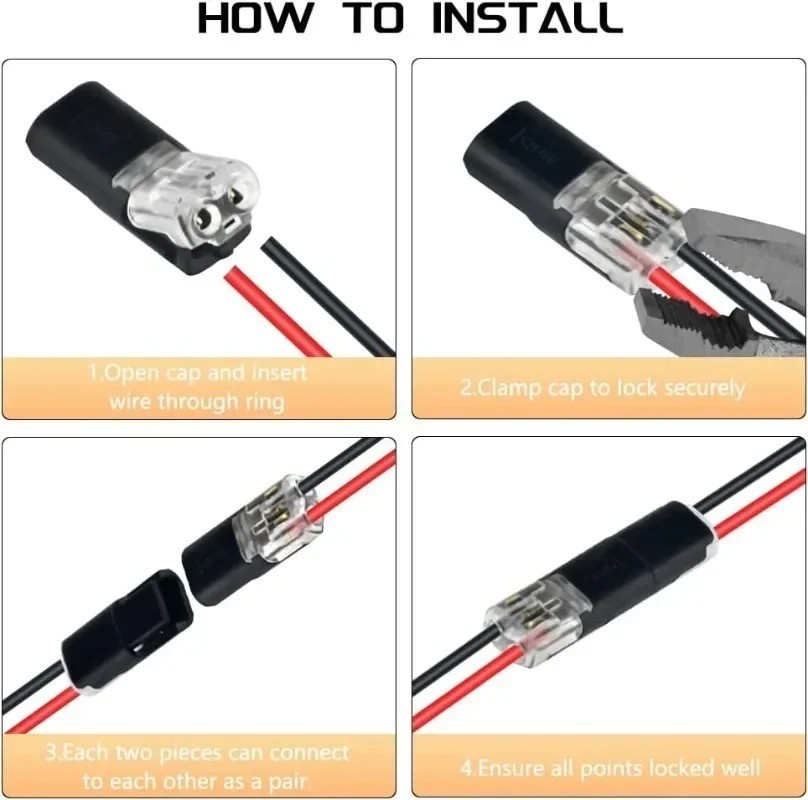 50 pcs Double-Wire Plug-in Connector, Cable Clamp with Locking Buckle, AWG 18-22