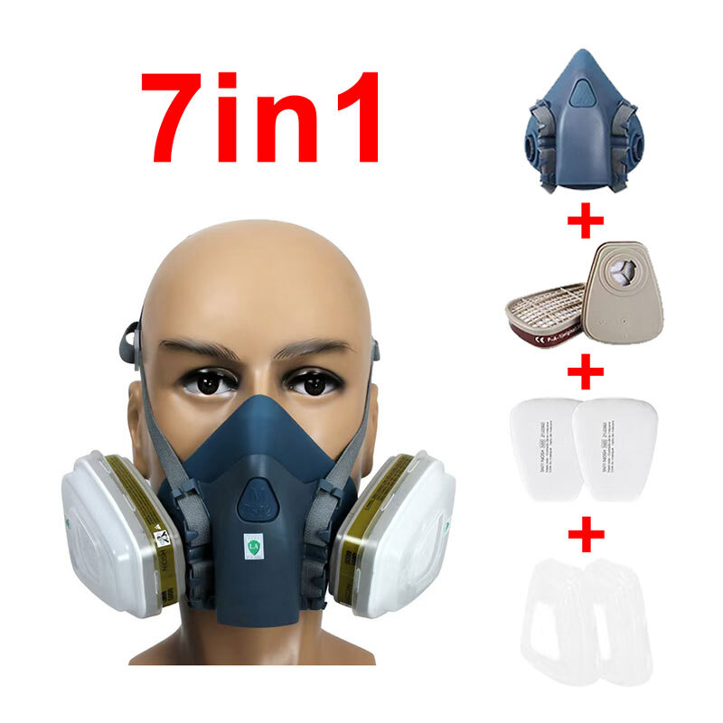 7 in 1 Half Face Gas Mask Facepiece Spray Painting Respirator Safety For 7502