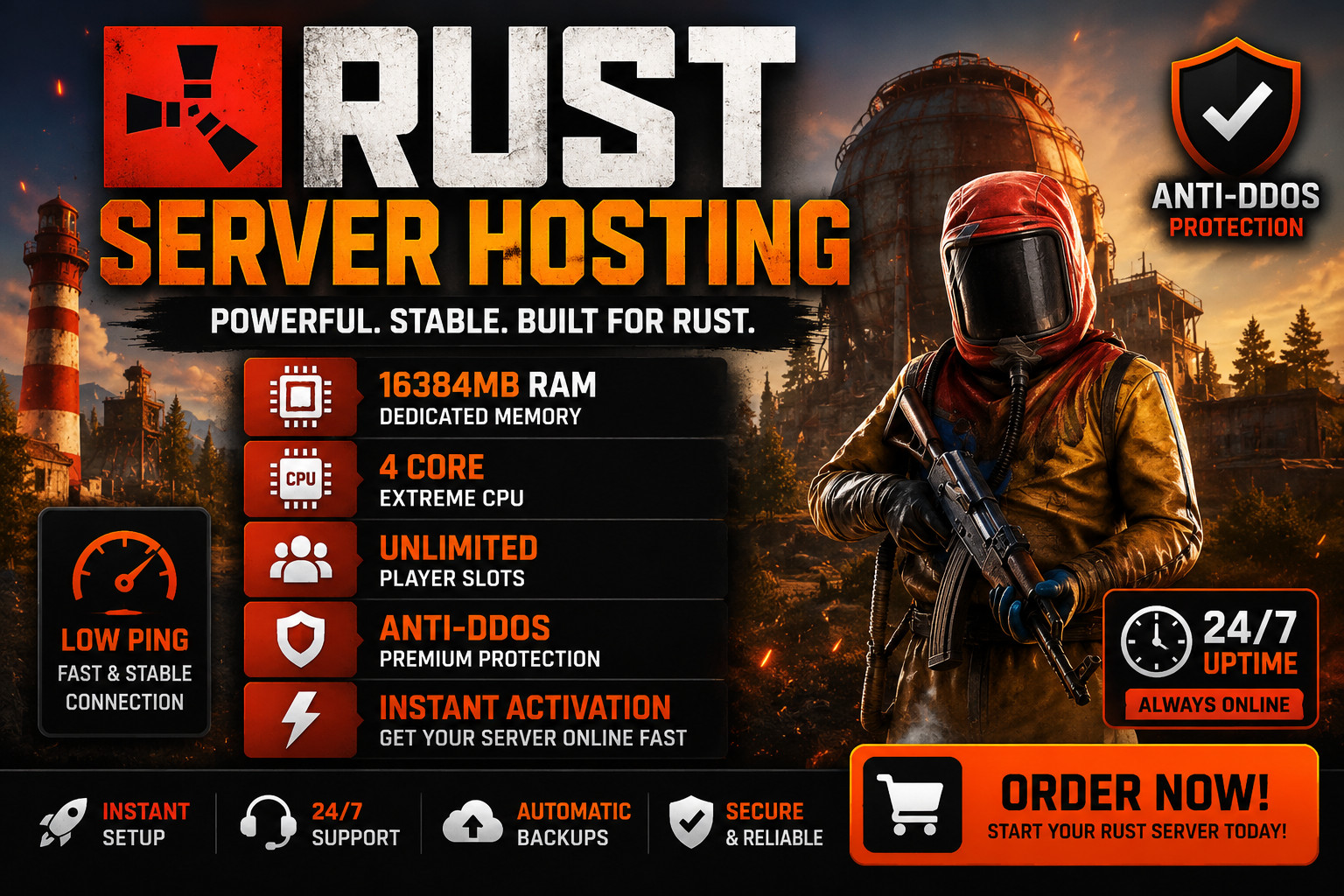 Rust Server Hosting 16GB RAM Anti DDoS Instant Activation