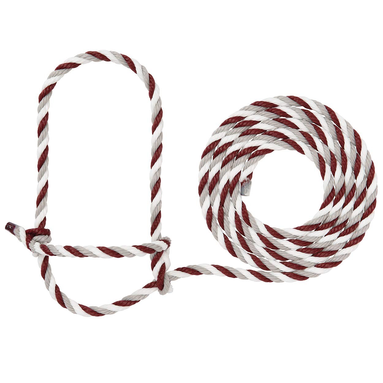 Weaver Livestock Braided Poly Rope Cattle Halter, 7 feet, Maroon/Gray/White