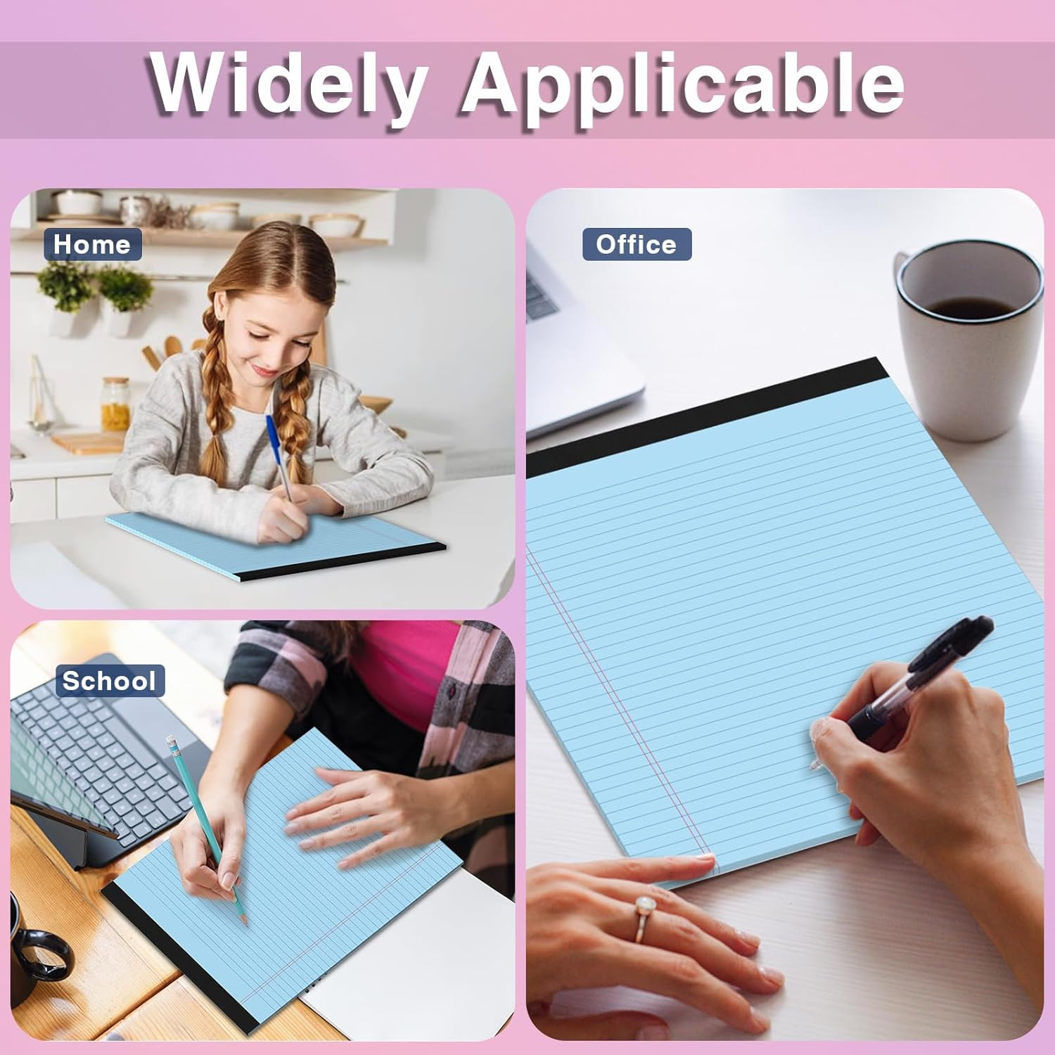 3 Pcs Legal Pads 8.5 x 11 Colored Note Pads 8.5 x 11 Notepad Total 75 Sheets, Mi