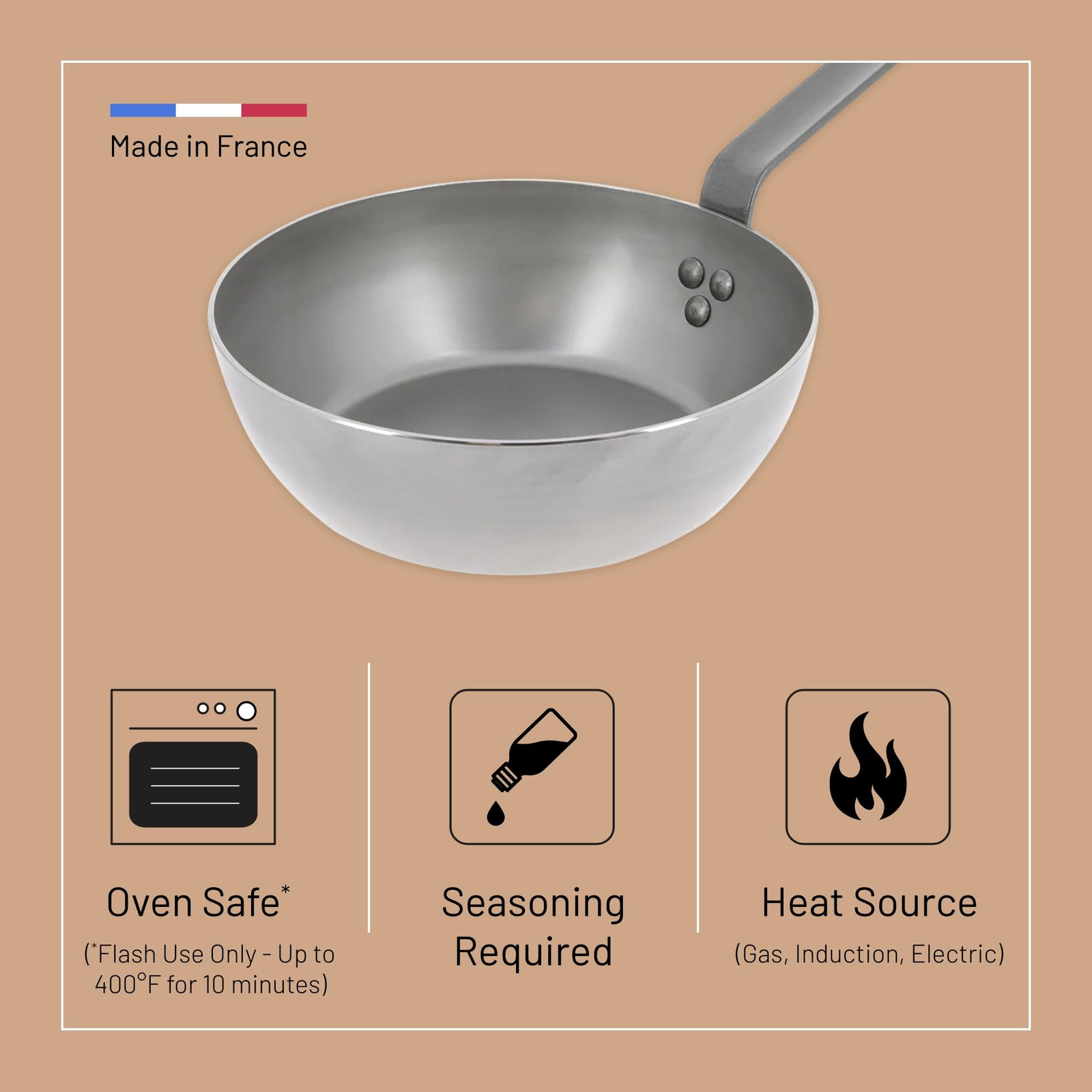 De Buyer Mineral B Carbon Steel Country Fry Pan – 9.5 Diameter 6.5 Cooking