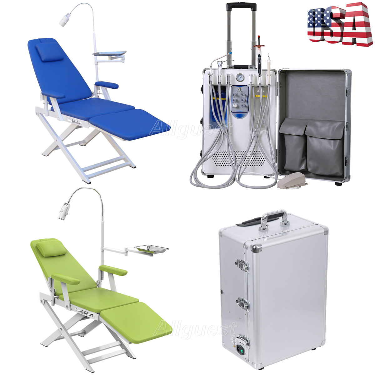 Unidad de entrega dental portatil móvil compresor de aire/silla plegable 4hoyo