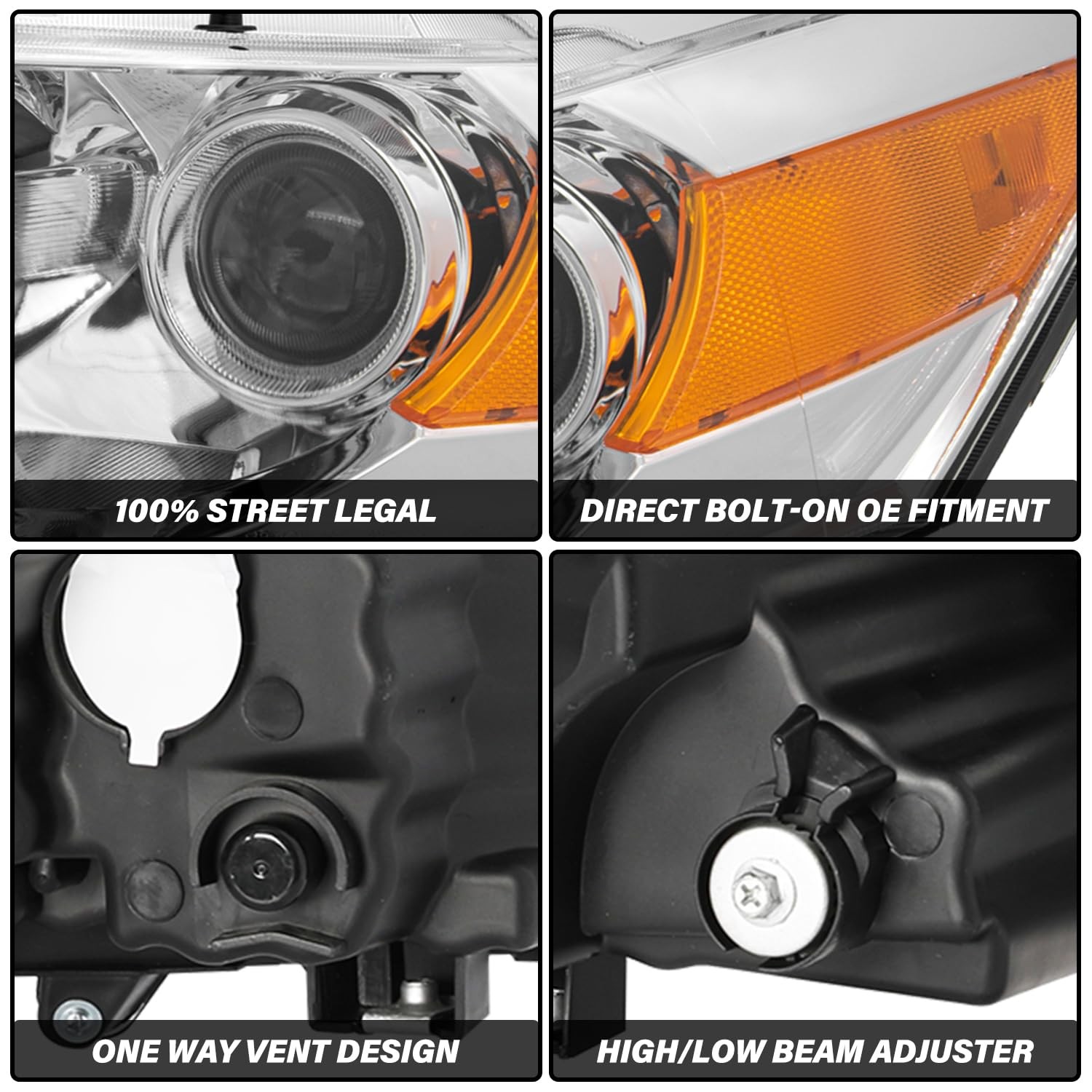 Headlight 2008-2012 Honda Accord Coupe Projector Chrome Amber Reflector (L+R)