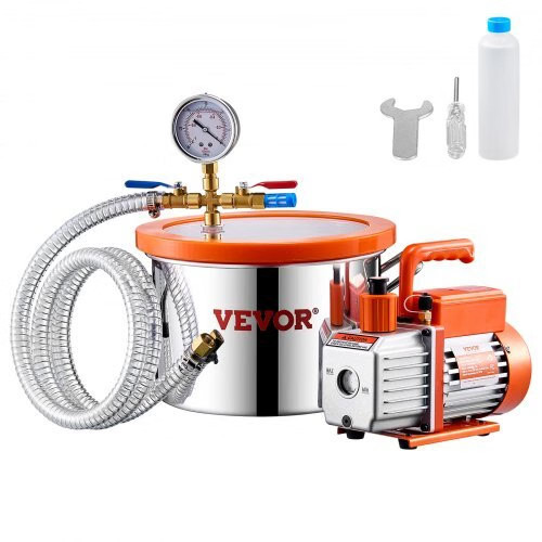 1.5 Gallon Vacuum Chamber and 3.5 CFM Pump Kit, Stainless Steel Chamber, Single