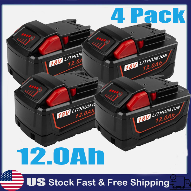 4Pack Replacement for Milwaukee M18 18V 12.0Ah Lithium-Ion Battery 48-11-1860 US