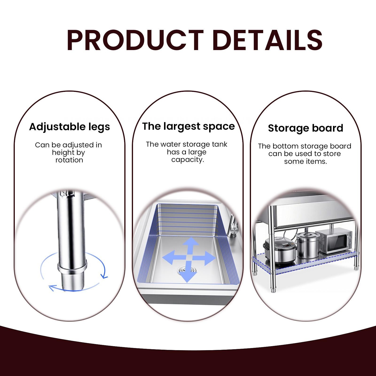 Stainless Steel Commercial Restaurant Sink 40inch Utility Sink w/Pull-out Faucet