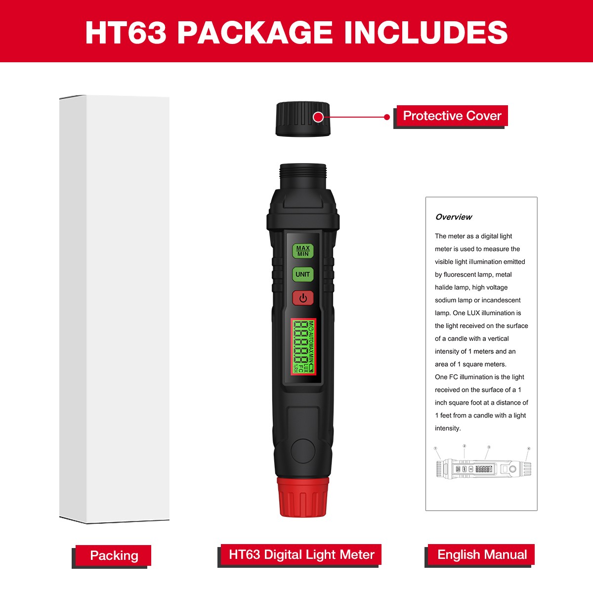 HABOTEST HT63 Digital Light Meter Illuminance 100000 LUX High-precision