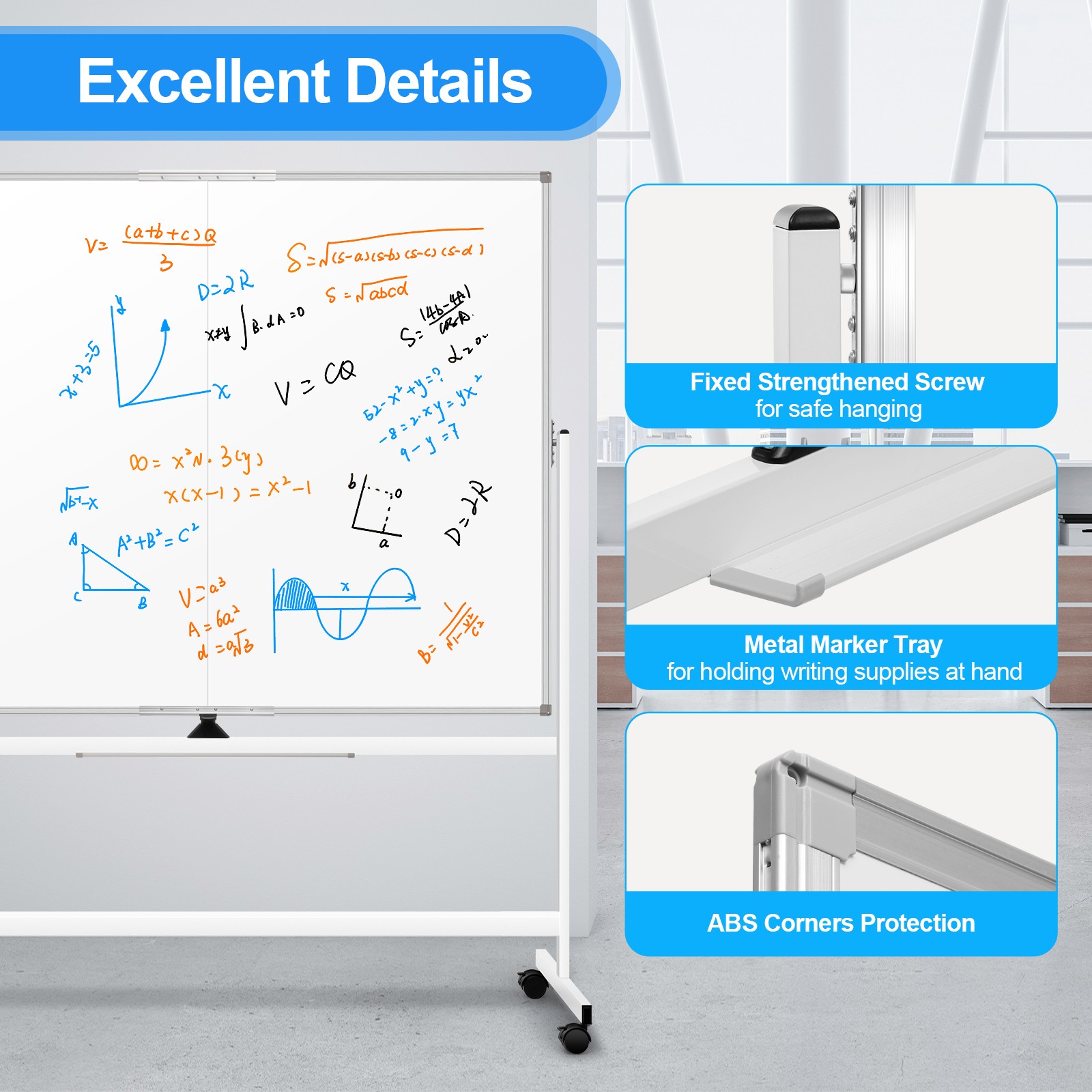 60″ x 48″ Large Double-Sided Magnetic Mobile Whiteboard Rolling Dry Erase Board