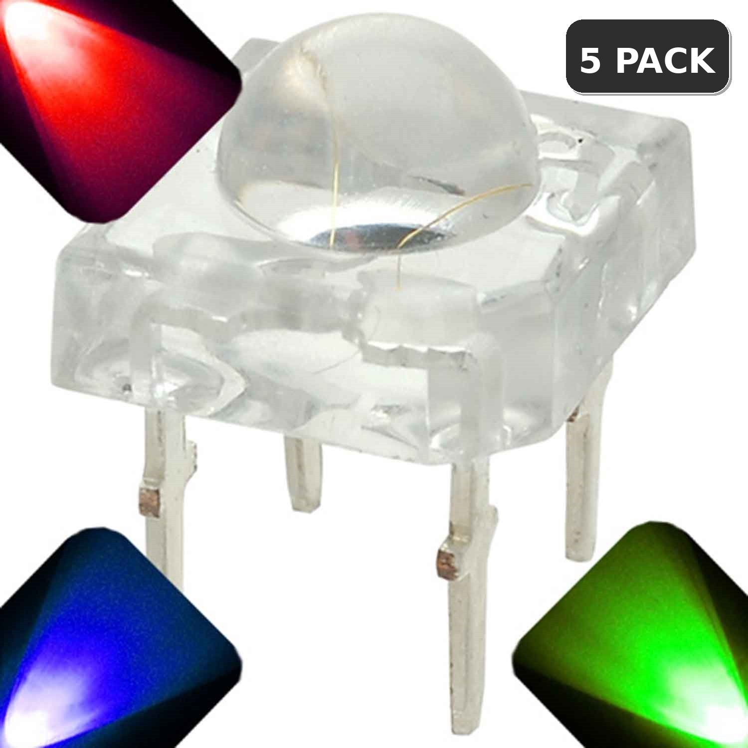 5 x LED 5mm Super Bright Piranha LED – RGB – Common Cathode Red Green Blue PC