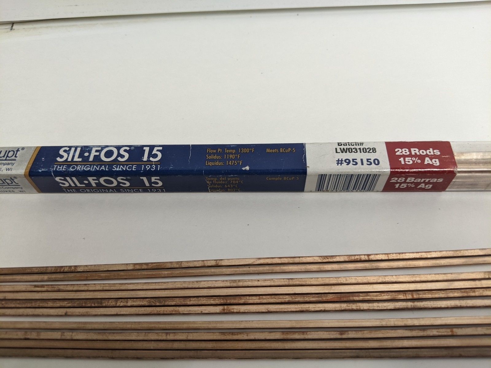 Lucas-Milhaupt SIL-FOS 15 Brazing Rods 15% Silver BCuP-5 Lot of 10