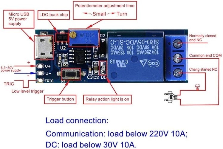 DC 5V 30V Trigger Time Delay Switch Relay Module