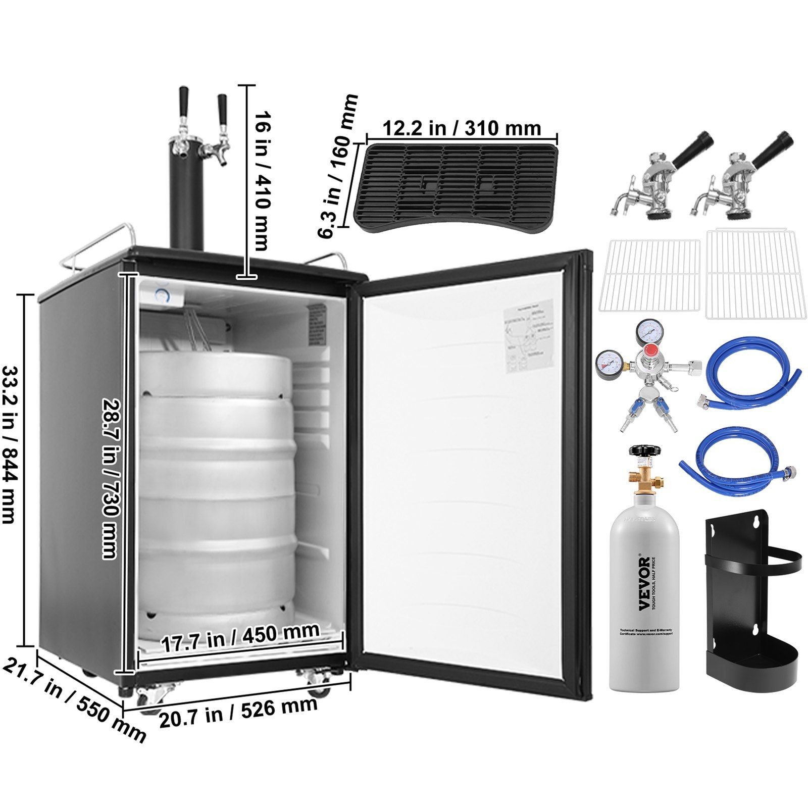 Integrated CO2 Beer Dispenser Dual Tap 32°F-50°F Operation