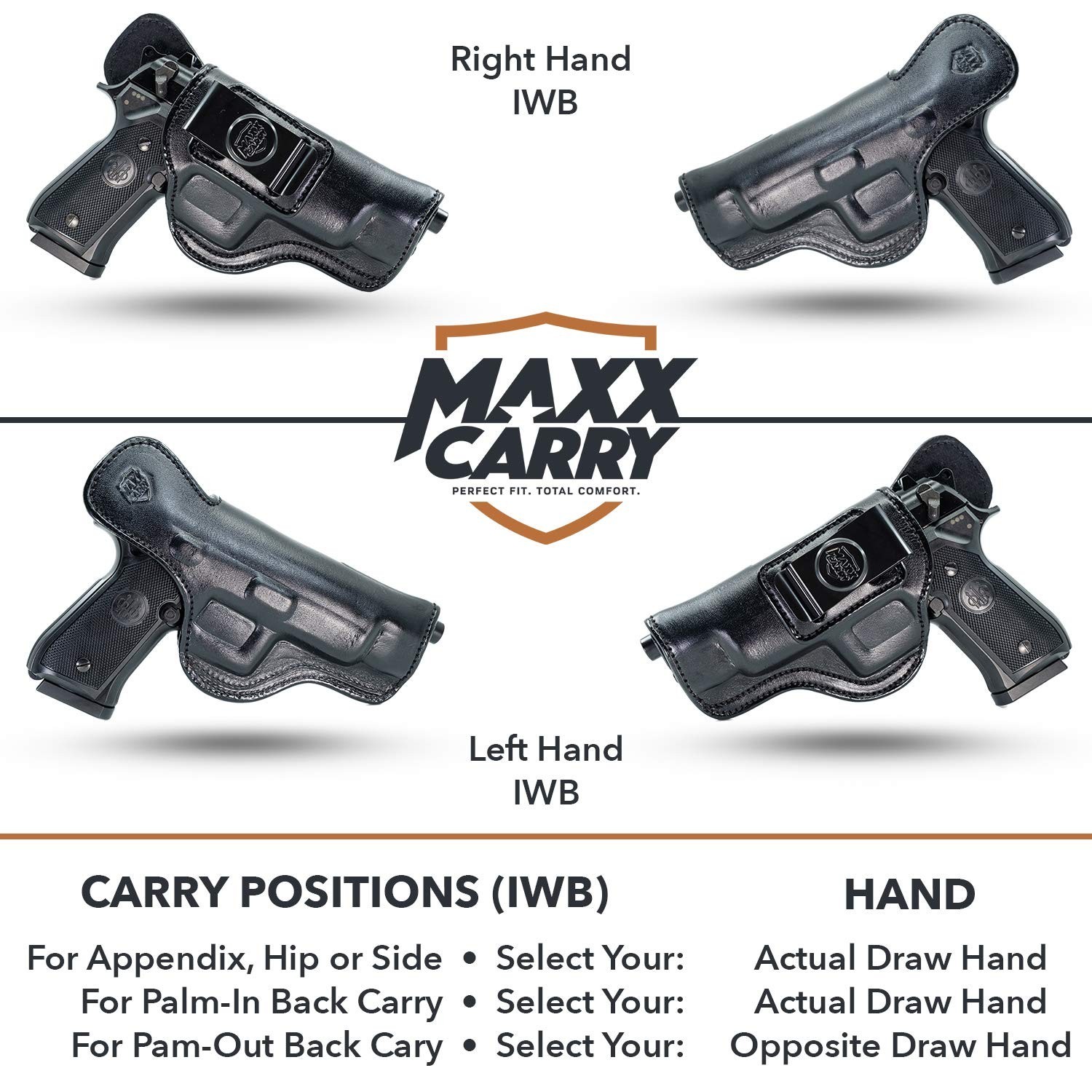 Maxx Carry Inside The Waistband Leather Holster Fits Beretta 92FS Series. IWB…