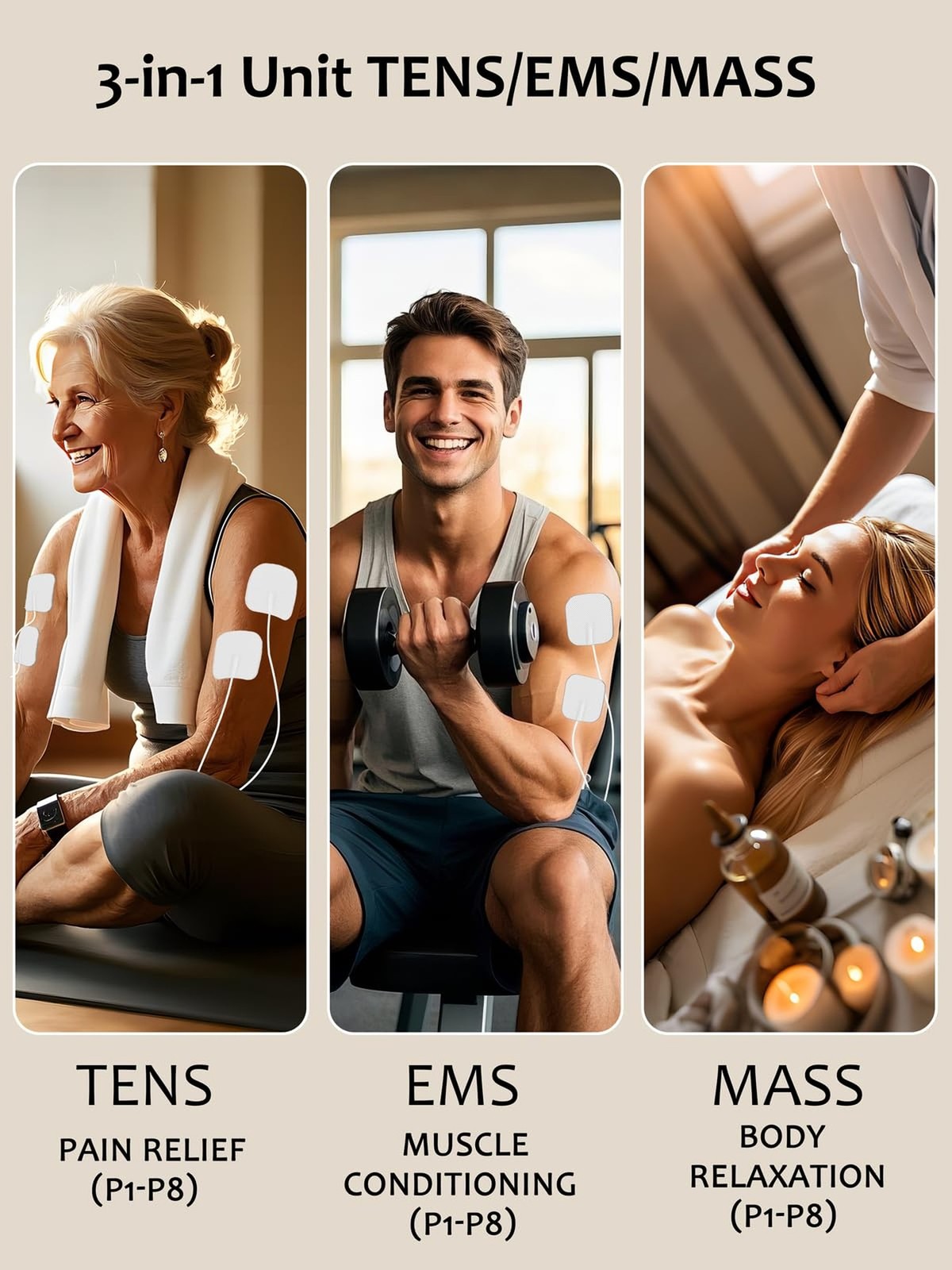 24 Modes TENS EMS Unit for Pain Relief, Muscle Stimulator Machine with 8 Reus…