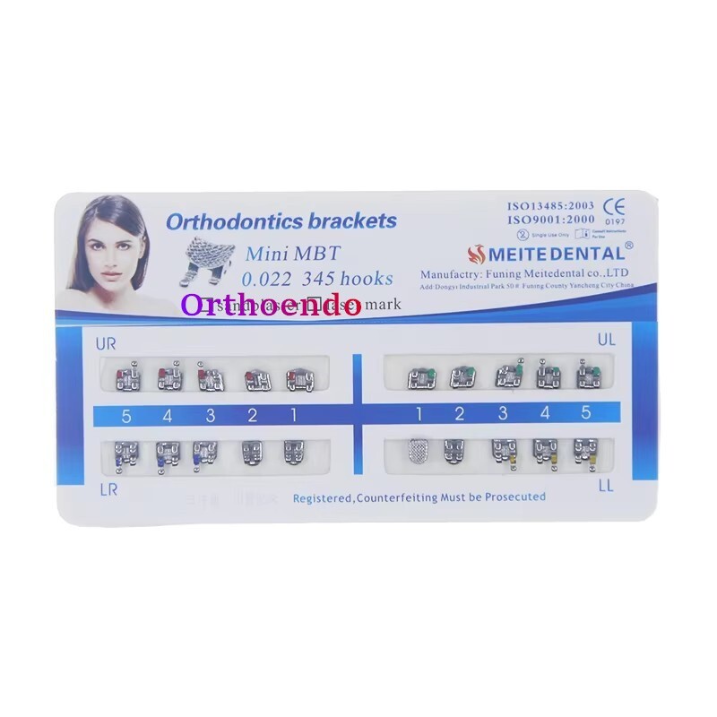 Dental Orthodontic Brackets Mini MBT 345 Hook 022 Slot Mesh Base Metal Brackets