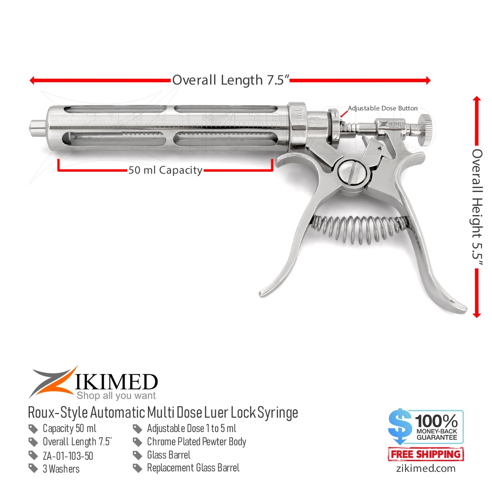 Revolver Automatic Injection Glass Barrel Luer-Lock 50 ML for All Livestock